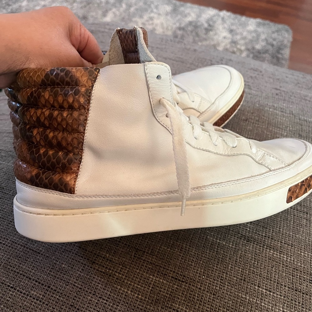 Gucci Men’s White Leathet Python Skin High Top Sneakers Limited Edition Sz 8.5 - Picture 6 of 16